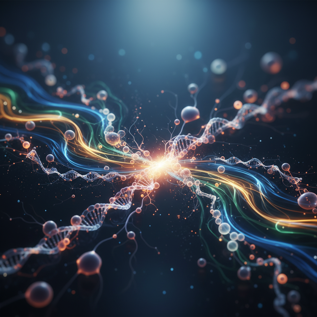 Abstrakte Darstellung von Energieflüssen und biologischen Strukturen